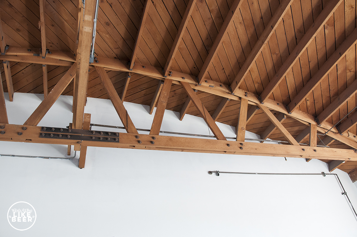 The building ceilings reveal 1940s trusses